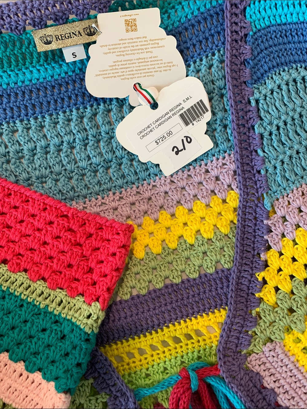 Made in italy 100%Cotton Granny square rainbow 🌈🦋🌺patchwork Cardigan Sweater - Picture 9 of 17
